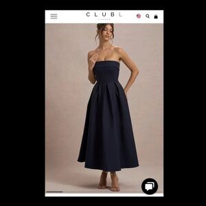 Club L London Blue Strapless Pleated A-Line Dress